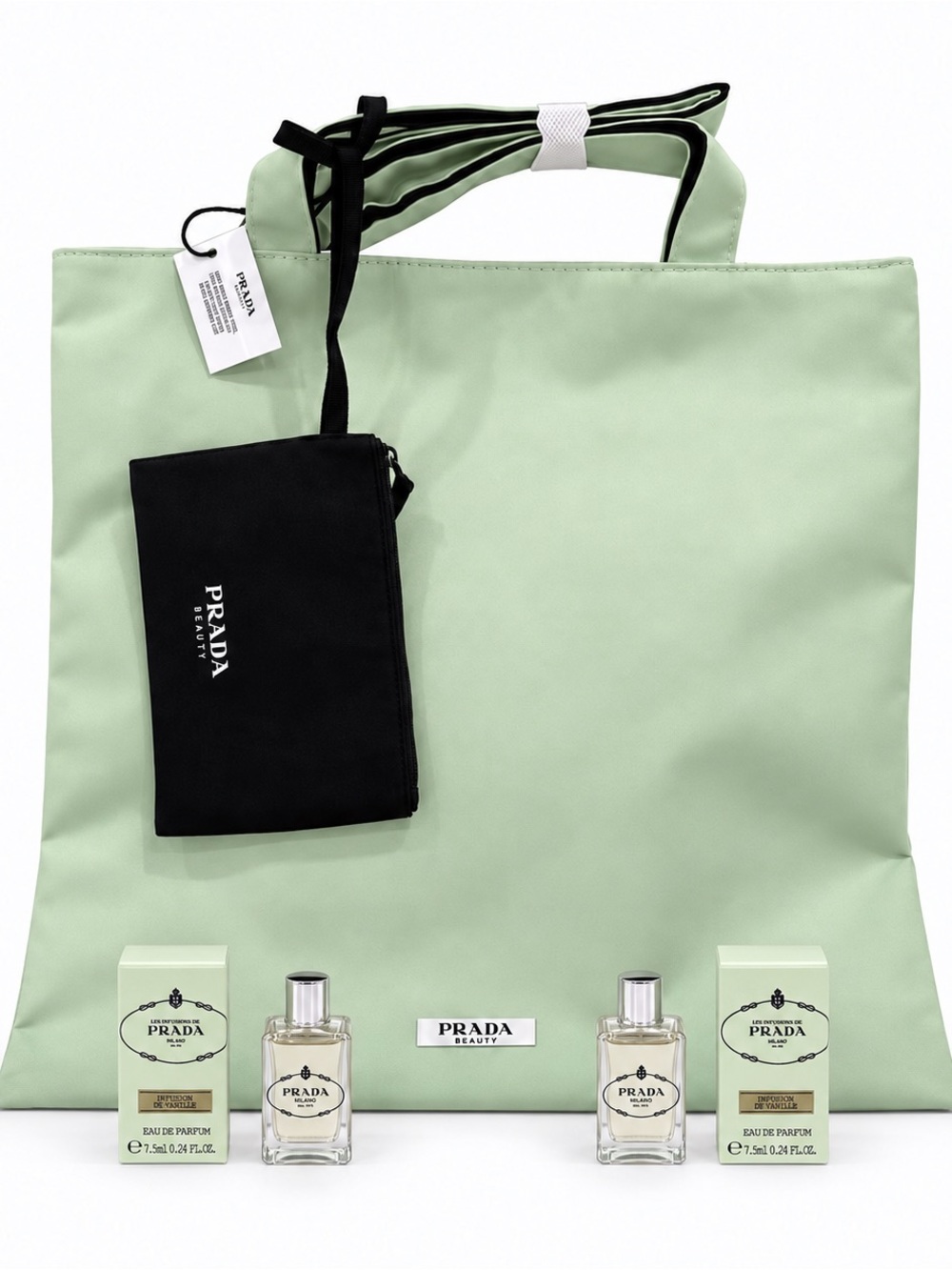 Prada Beauty Women’s Tote Bag with Infusion De Vanille EDP Mini Duo 7.5ml x 2